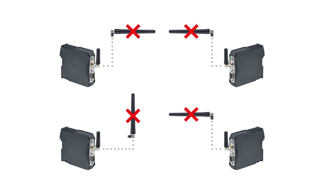 Four antennas showing incorrect alignment - example of antenna installation