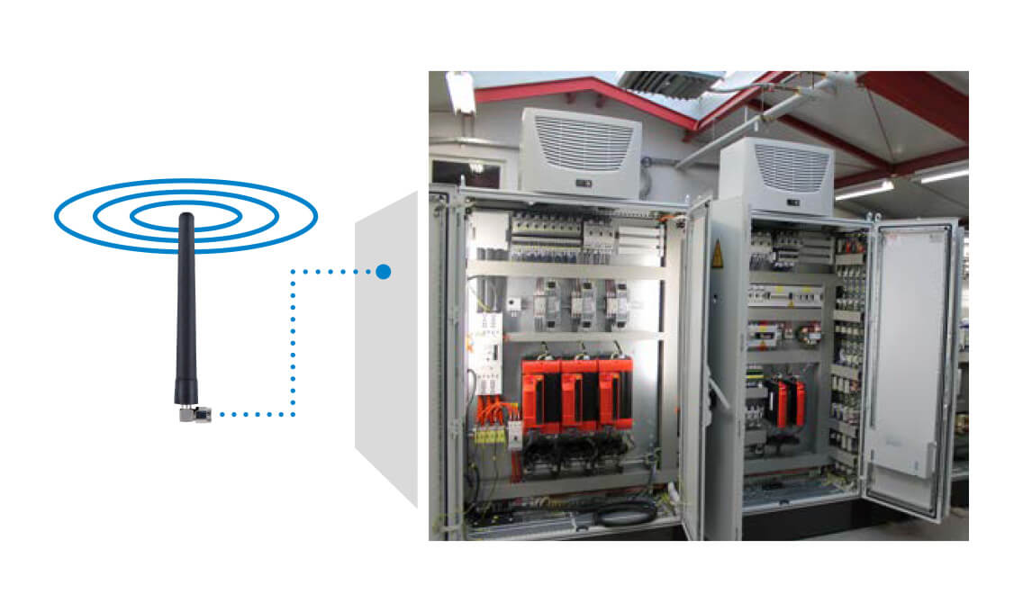 An antenna that transmits signals to an electrical switch box